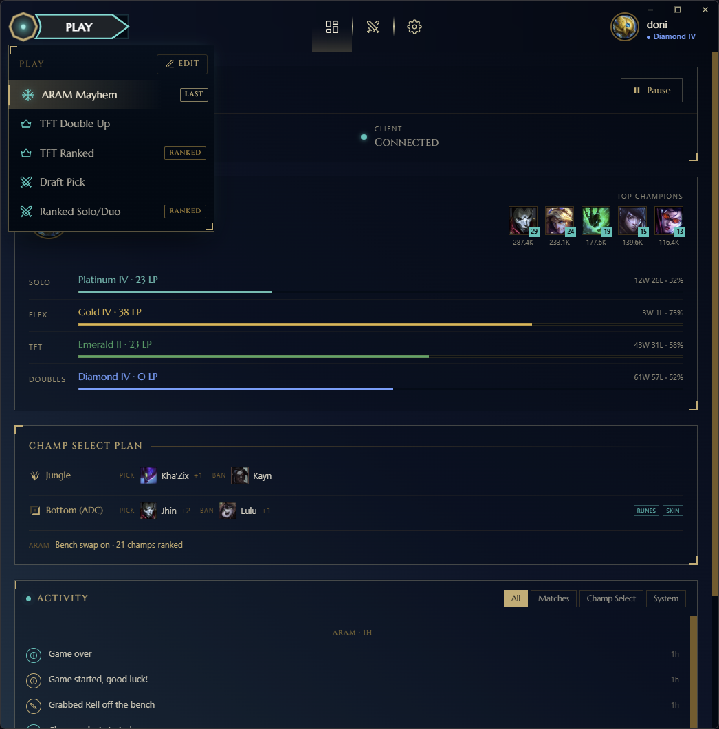 queuePop PLAY menu, one-click queue launcher with pinned favorites